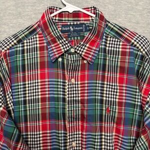 Ralph Lauren Plaid Red  Button Down Blair Office Long Sleeve  Classic Fit‎ XL